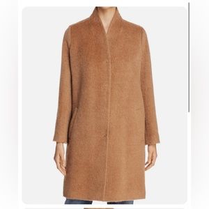 EILEEN FISHER Stand Collar Textured Knee Length Coat Chestnut XS
